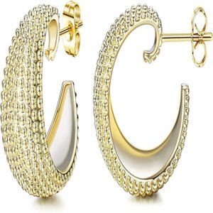 14K gold plated thick open hoop earrings Women's thick hoop earrings sterling si